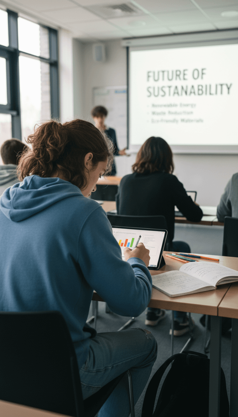 Student taking notes during an information session