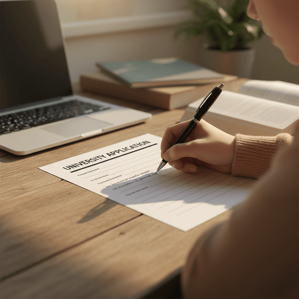 Grade 12 learner completing university application form