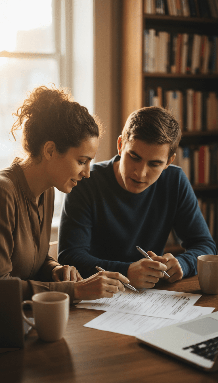 Mentor and Grade 12 learner reviewing a university application form together