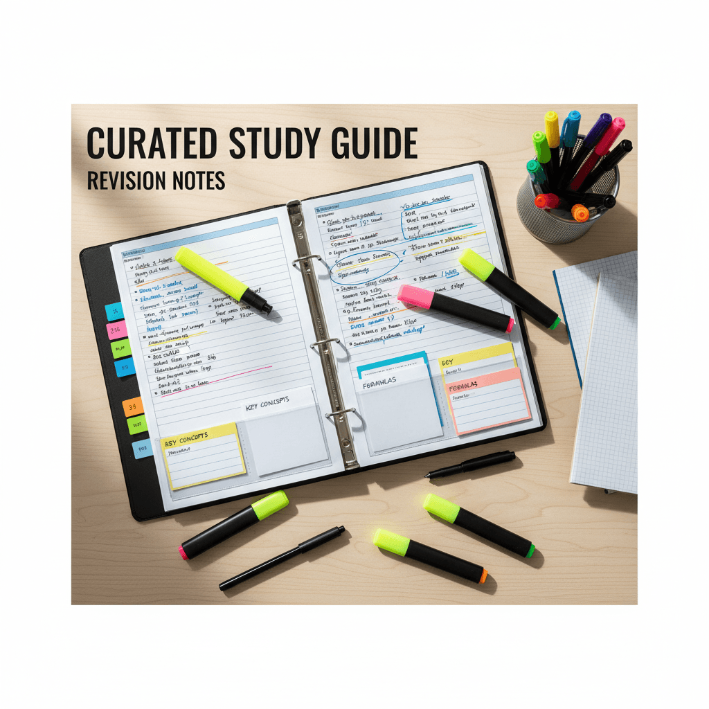 Curated study guide and revision notes spread out on a desk