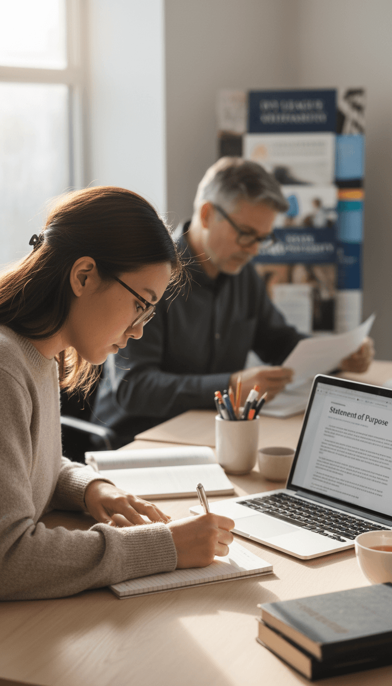 Young student receiving guidance on university application from a mentor